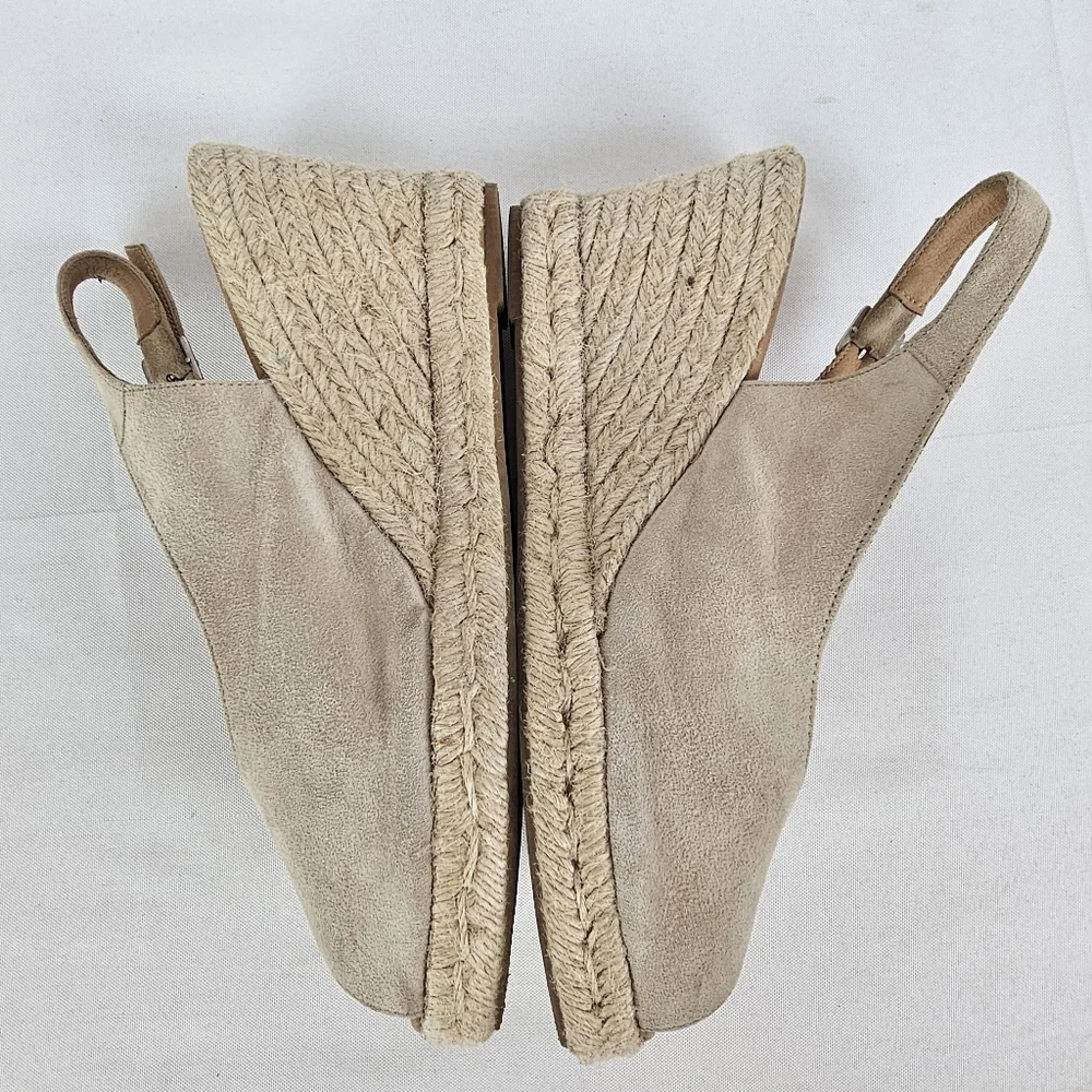 Paseart Spain Beige Suede Espadrille Wedge Slingback Sandals Size 40 US 9-9.5